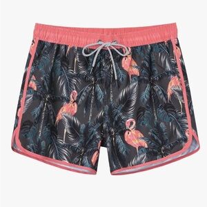 Flamingo print men’s swim trunks